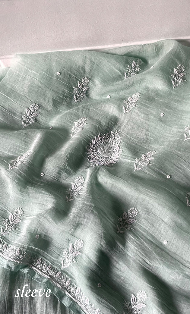 Women's Lakhnavi Handcrafted Unstitched Mul Chanderi Kurta And Dupatta Set - HONC0329041