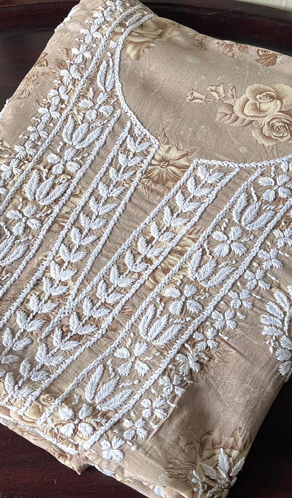 Women's Lakhnavi Handcrafted Cotton Chikankari Unstitched Kurti Fabric - HONC0175775