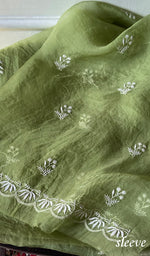 Load image into Gallery viewer, Women's Lakhnavi Handcrafted Pure Organza Chikankari Unstitched Kurta Dupatta Set- HONC0359089