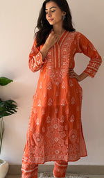 将图像加载到图库查看器中， Women's Lucknowi Handcrafted Mul Chanderi Stitched Chikankari Kurta And Plazzo Set- HONC0378824