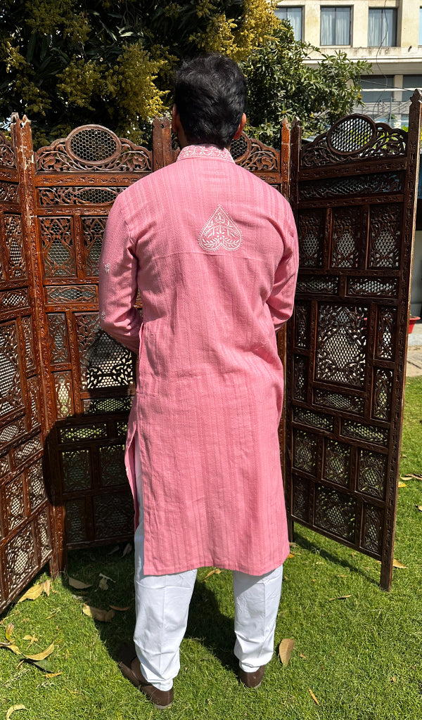 Men's Lucknowi Handcrafted Cotton Chikankari Kurta - HONC03352400