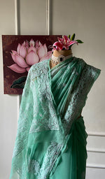 将图像加载到图库查看器中， Women's Lucknowi Handcrafted Faux-Georgette Chikankari Saree - HONC0348739