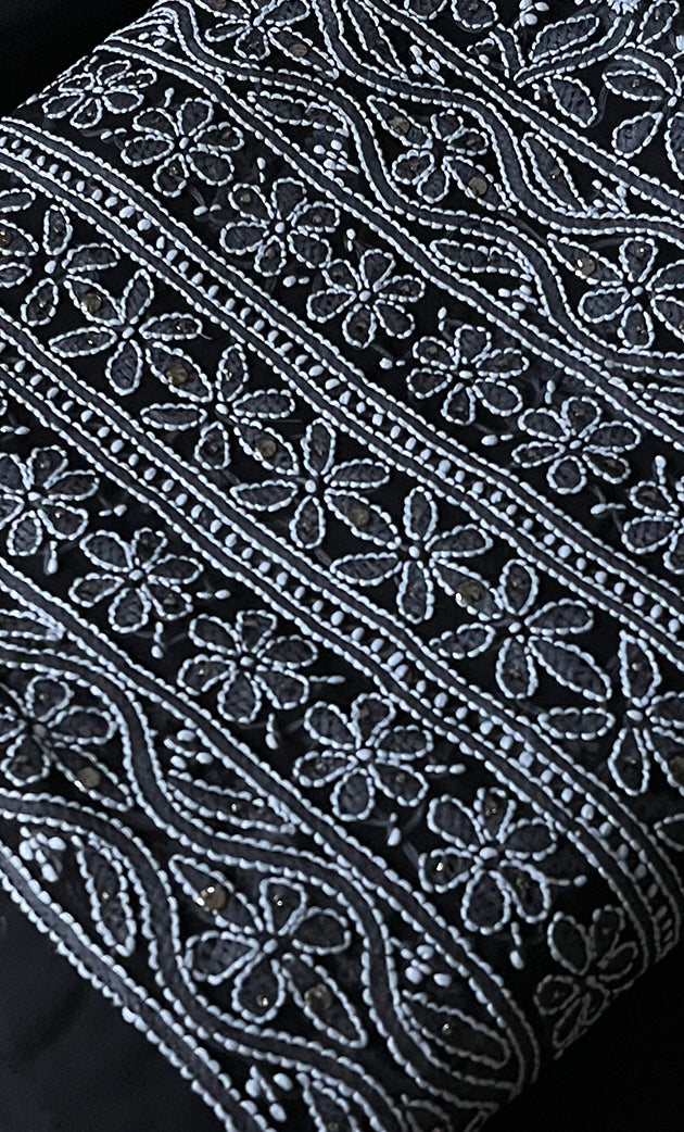 Women's Lakhnavi Handcrafted Unstitched Faux-Georgette Chikankari Suit Material - HONC0263366