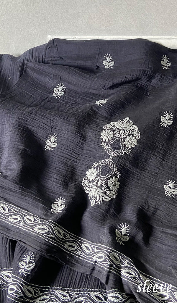 Women's Lakhnavi Handcrafted Mul Chanderi Unstitched Chikankari Full Suit Material - HONC0374241