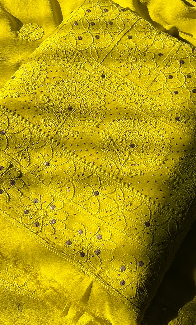 Women's Lakhnavi Handcrafted Viscose Georgette Chikankari Full Suit Material - HONC0271100