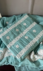 将图像加载到图库查看器中， Women&#39;s Lucknowi Handcrafted Kota Cotton Chikankari Unstitched Kurta And Dupatta Set - HONC0312641
