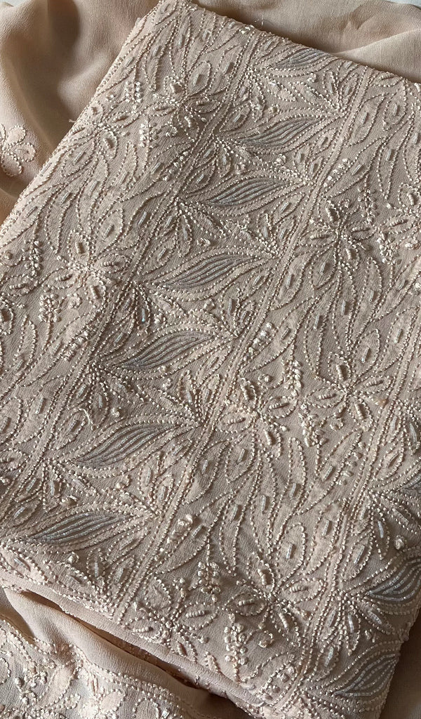 Women's Lakhnavi Handcrafted Viscose Georgette Chikankari Full Suit Material - HONC0267289