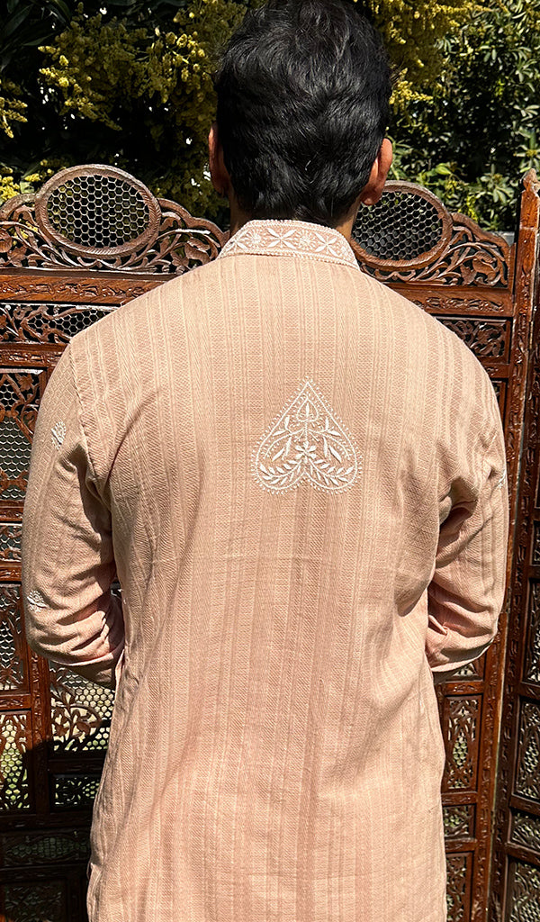Men's Lucknowi Handcrafted Cotton Chikankari Kurta - HONC0335263