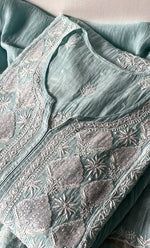 Load image into Gallery viewer, Women's Lakhnavi Handcrafted Mul Chanderi Semi - stitched Chikankari Full Suit Material - HONC0323621