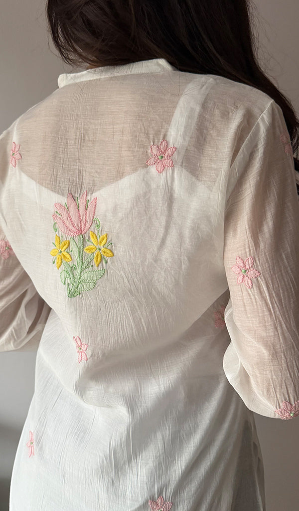 Sophia Women's Lakhnavi Handcrafted Mul Chanderi Chikankari Top - HONC0372912