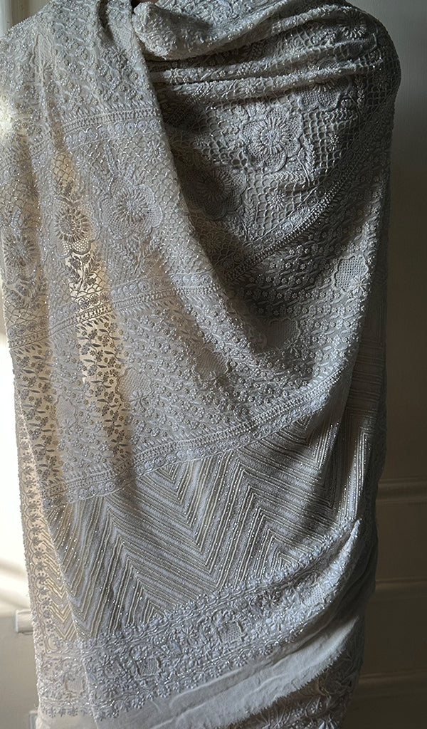 Women's Lakhnavi Handcrafted Pure Silk Georgette Chikankari - HONC0232425