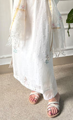 Load image into Gallery viewer, Women&#39;s Lakhnavi Handcrafted Mul Chanderi Chikankari Stitched Kurta, Dupatta And Pant Set - HONC0300859
