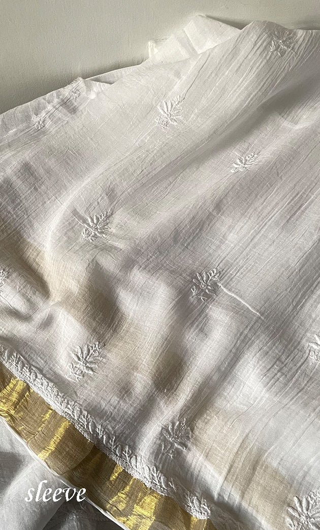 Women's Lakhnavi Handcrafted Unstitched Cotton Chikankari Kurta Dupatta Set - HONC0326101