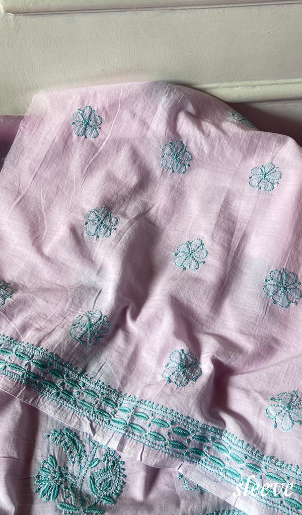Women's Lakhnavi Handcrafted Cotton Unstitched Chikankari Suit Material - HONC0358196