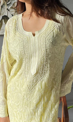 Load image into Gallery viewer, Women&#39;s Lakhnavi Handcrafted Viscose Georgette Chikankari Kurti- HONC0290136
