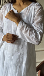 Load image into Gallery viewer, Alamzaib Women's Lucknowi Handcrafted Cotton Chikankari Anarkali Dress - HONC0206764