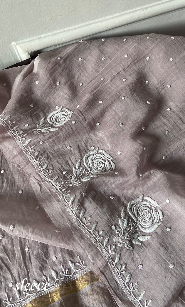 Women's Lakhnavi Handcrafted Unstitchd Mul Chanderi Kurta And Dupatta Set - HONC0338198