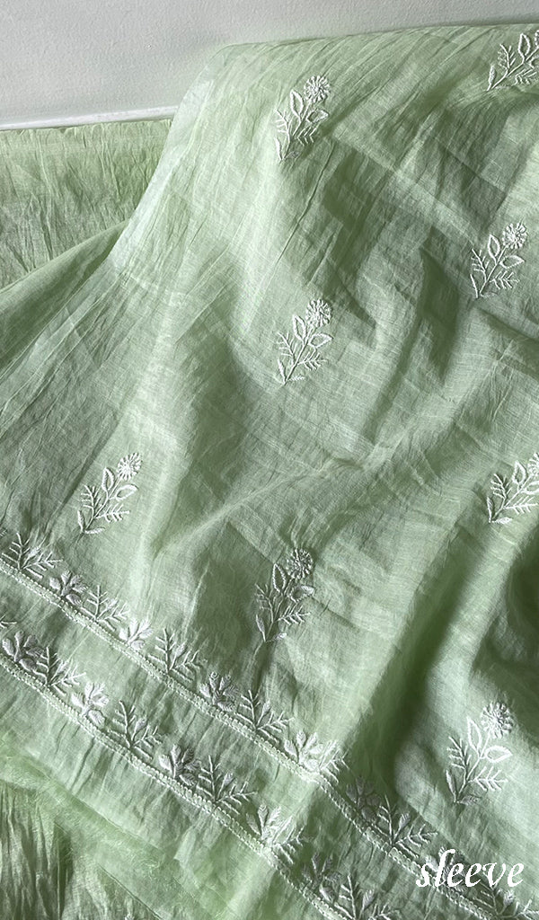 Women's Lakhnavi Handcrafted Chanderi Silk Unstitched Chikankari Full Suit - HONC0351094