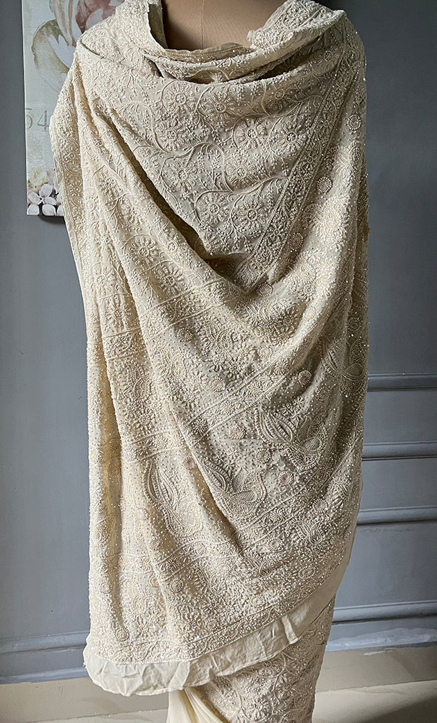 Women's Lakhnavi Handcrafted Pure Silk Georgette Chikankari - HONC0288394