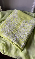 Load image into Gallery viewer, Women&#39;s Lakhnavi Handcrafted Unstitched Cotton Chikankari Suit Material - HONC0264507
