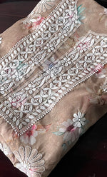 将图像加载到图库查看器中， Disha Women's Lakhnavi Handcrafted Organza Chikankari Unstitched Kurti Fabric -  HONC0332146