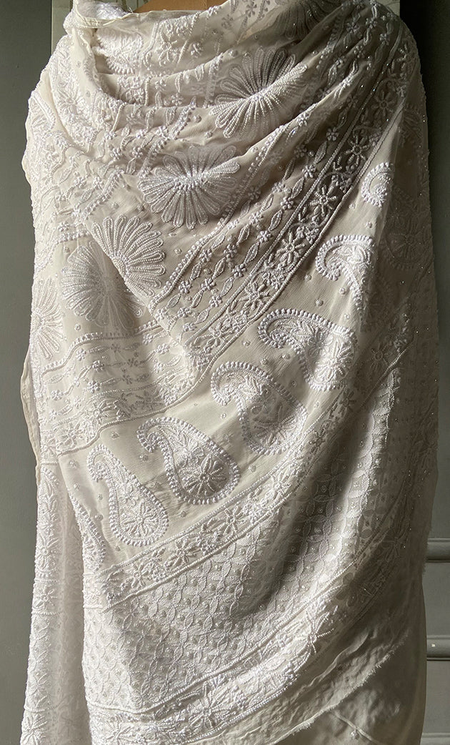 Women's Lakhnavi Handcrafted Viscose Georgette Chikankari Saree - HONC0296062