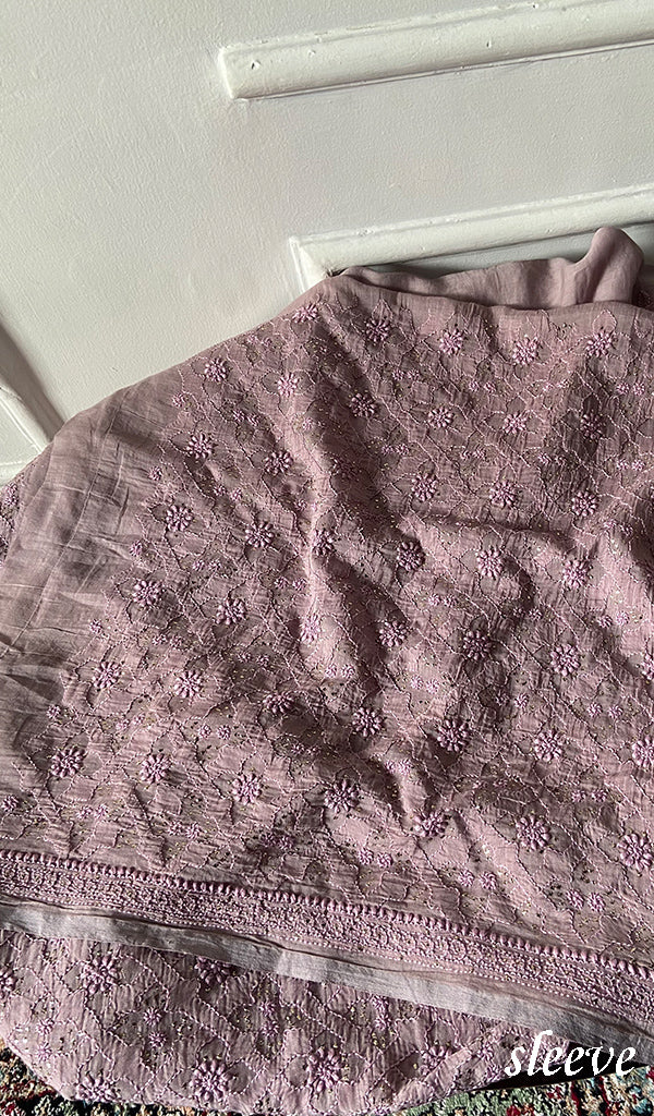 Women's Lakhnavi Handcrafted Mul Chanderi Unstitched Kurta And Dupatta Set - HONC0320358