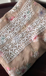 将图像加载到图库查看器中， Disha Women's Lakhnavi Handcrafted Organza Chikankari Unstitched Kurti Fabric - HONC0332153