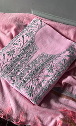 将图像加载到图库查看器中， Women&#39;s Lakhnavi Handcrafted Chanderi Silk Chikankari Full Suit Material - N50347

