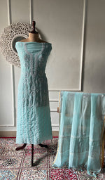 将图像加载到图库查看器中， Aavya  Women's Lakhnavi Handcrafted Mul Chanderi Unstitched Kurta And Dupatta Set - HONC0348671