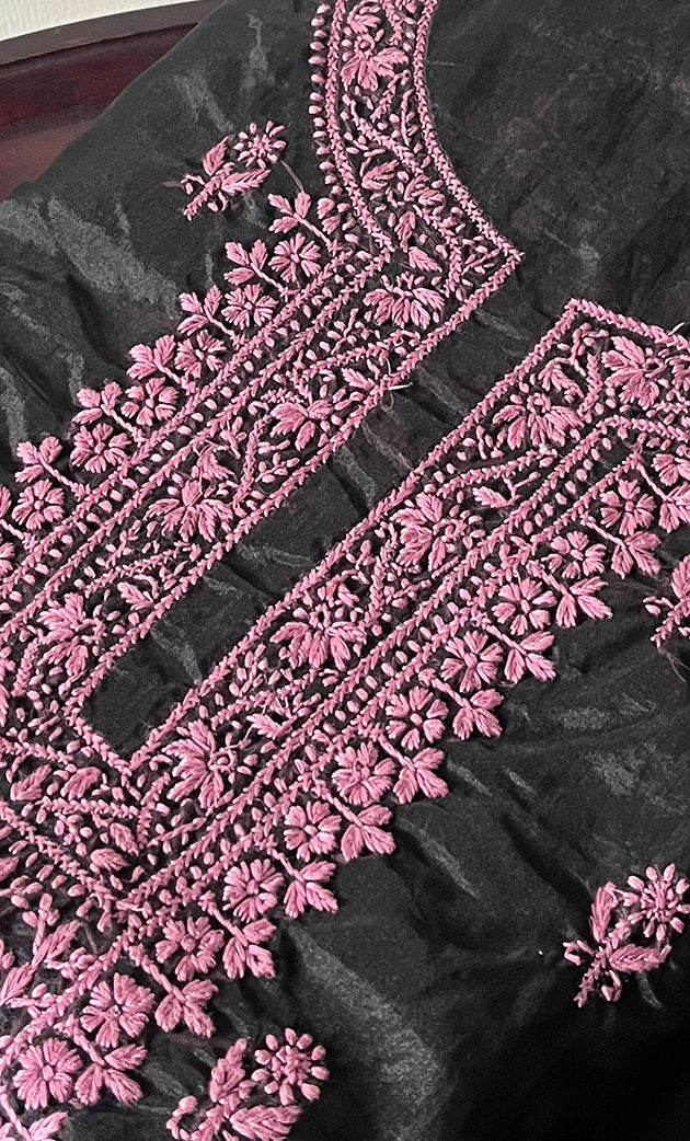 Charvi Women's Lakhnavi Handcrafted Organza Chikankari Unstitched Kurti Fabric - HONC0336175