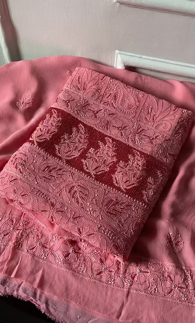 Women's Lakhnavi Handcrafted Viscose Georgette Chikankari Full Suit Material - HONC0277016