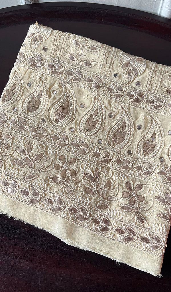Saima Women's Lakhnavi Handcrafted Pure Silk Georgette Chikankari Kurti Fabric - HONC0270821