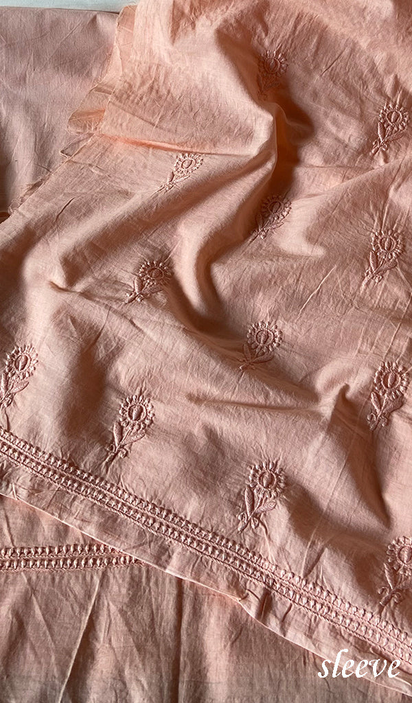 Women's Lakhnavi Handcrafted Unstitched Cotton Chikankari Kurta Dupatta Set - HONC0362876