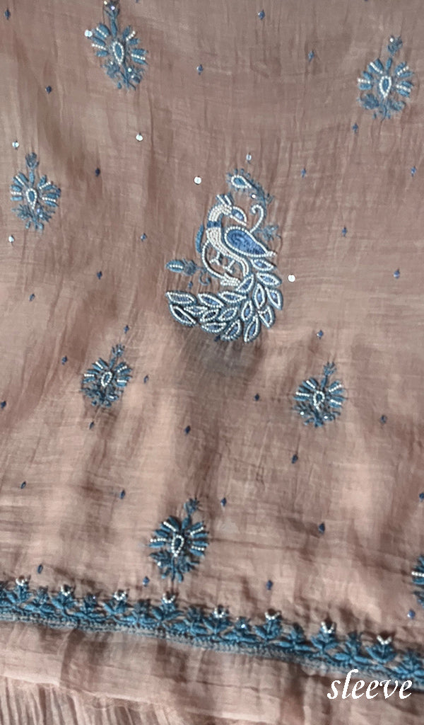 Shirin Women's Lakhnavi Handcrafted Mul Chanderi Unstitched Kurta And Dupatta Set - HONC0256895