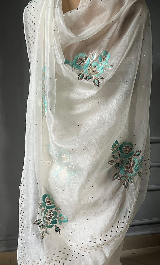Women's Lucknowi Handcrafted Pure Organza Silk Chikankari Saree - HONC0307476
