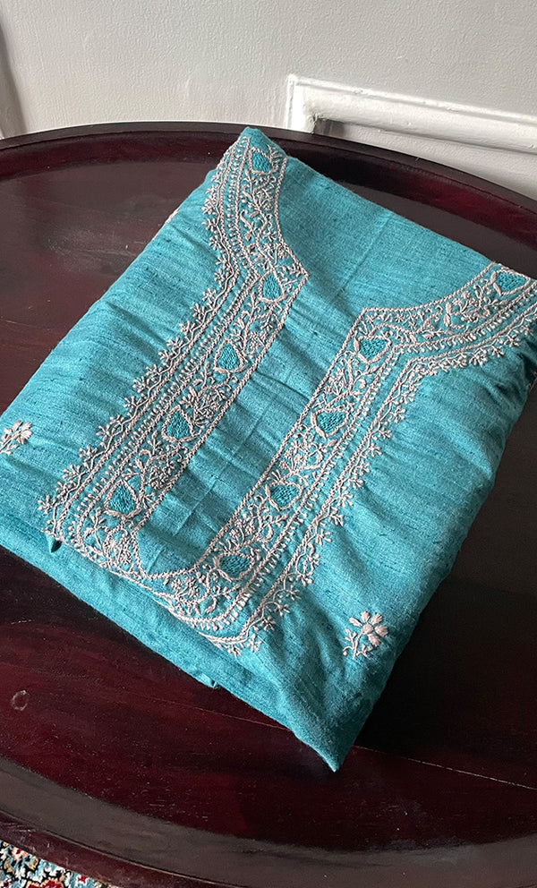 Lucknowi Handcrafted Cotton Chikankari Unstitched Men's Kurta Fabric - HONC0302272