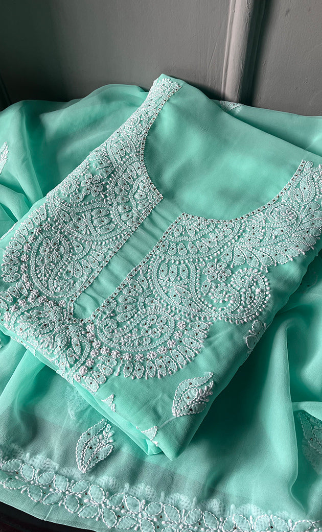Women's Lucknowi Handcrafted Faux-Georgette Chikankari Suit Material - HONC0263067