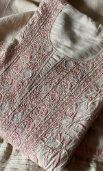 Load image into Gallery viewer, Women&#39;s Lakhnavi Handcrafted Munga Silk Semi - Stitched Chikankari Kurta And Dupatta Set- HONC0276216
