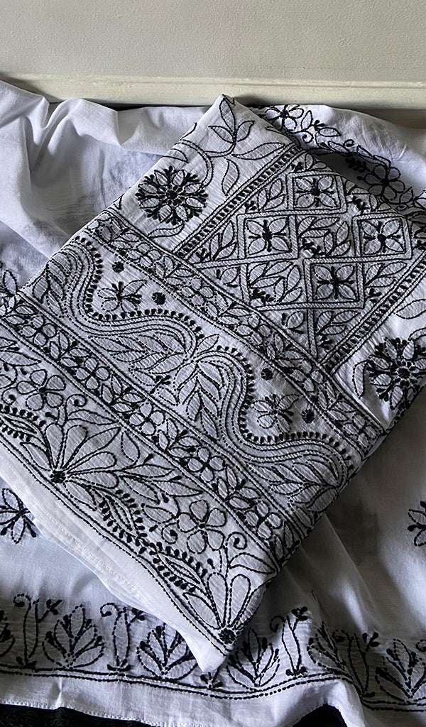 Women Lakhnavi Handcrafted Unstitched Cotton Chikankari Suit Material 