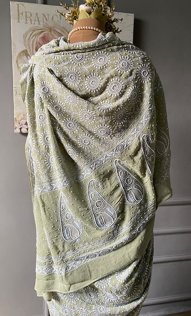 Women's Lakhnavi Handcrafted Pure Silk Georgette Chikankari - HONC0284206