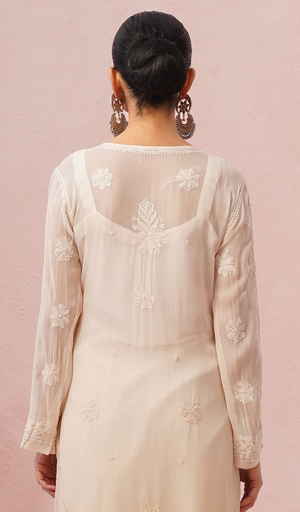 Fareeha Women's Lakhnavi Handcrafted Viscose Georgette Chikankari Kurti - HONC0452169