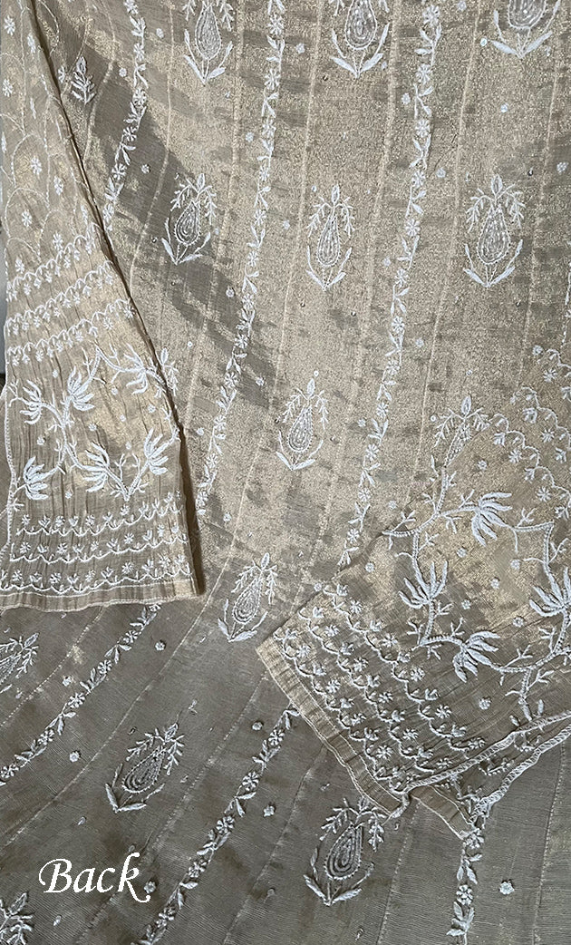 Women's Lakhnavi Handcrafted Tissue Chanderi Semi-Stitched Anarkali And Dupatta Set - HONC0331743