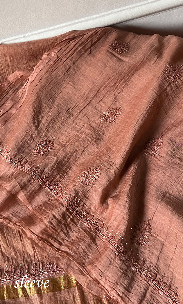 Women's Lakhnavi Handcrafted Mul Chanderi Unstitched Chikankari Full Suit Material - HONC0324502