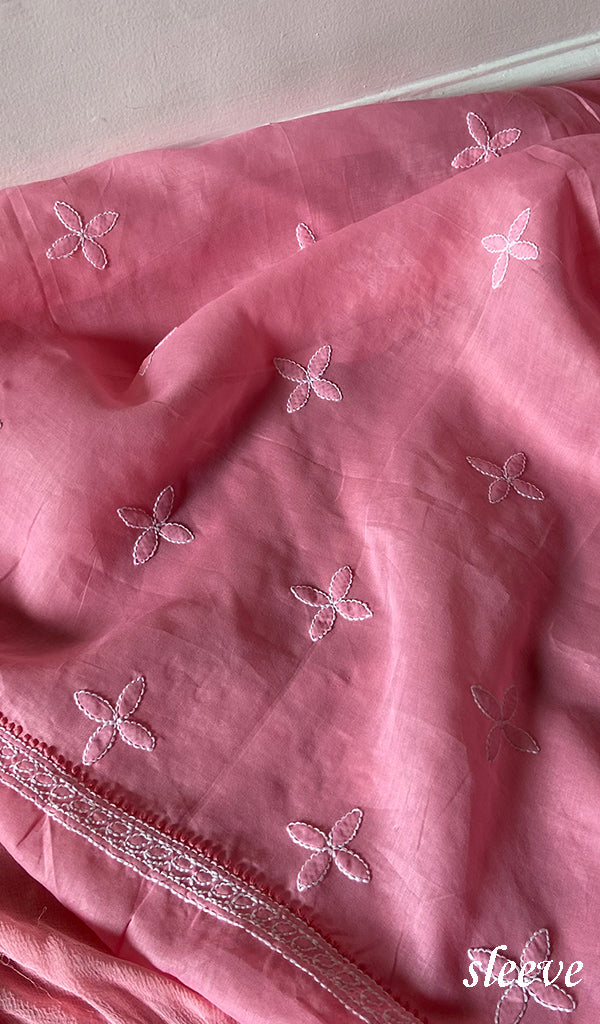Women's Lakhnavi Handcrafted Cotton Unstitched Chikankari Suit Material - HONC0365122