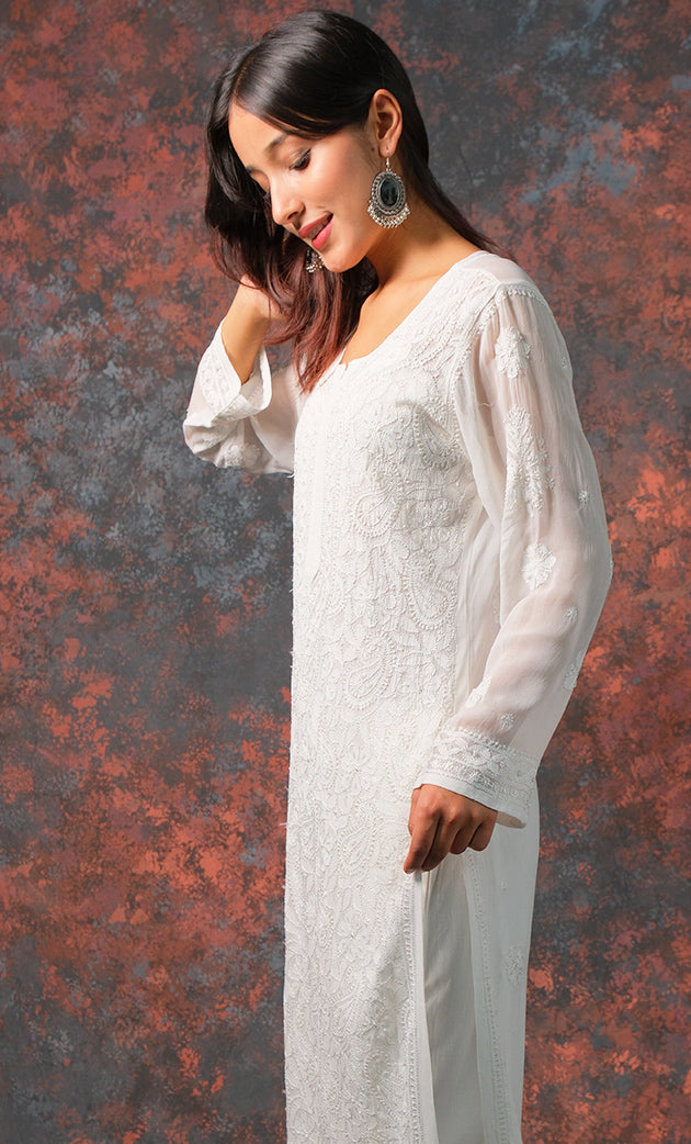 Fareeha Women's Lakhnavi Handcrafted Viscose Georgette Chikankari Kurti - HONC0276157