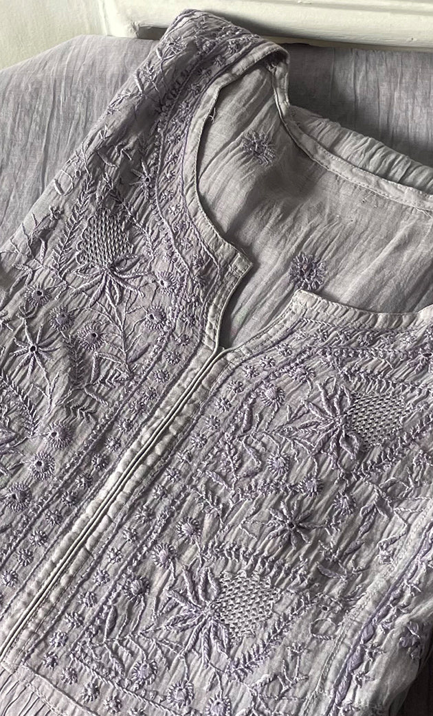 Women's Lakhnavi Handcrafted Mul Chanderi Semi - Stitched Kurta And Dupatta Set - HONC0300832