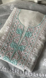 将图像加载到图库查看器中， Women&#39;s Lakhnavi Handcrafted Organza Chikankari Unstitched Kurta And Dupatta Set- HONC0249872
