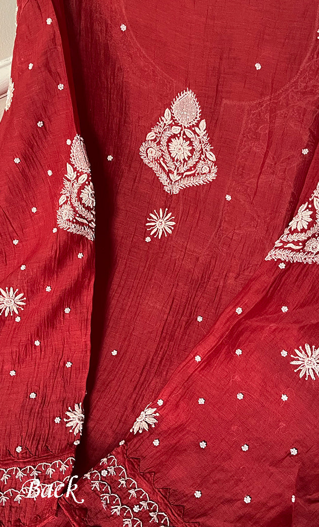Women's Lakhnavi Handcrafted Mul Chanderi Semi - Stitched Kurta And Dupatta Set - HONC0312363