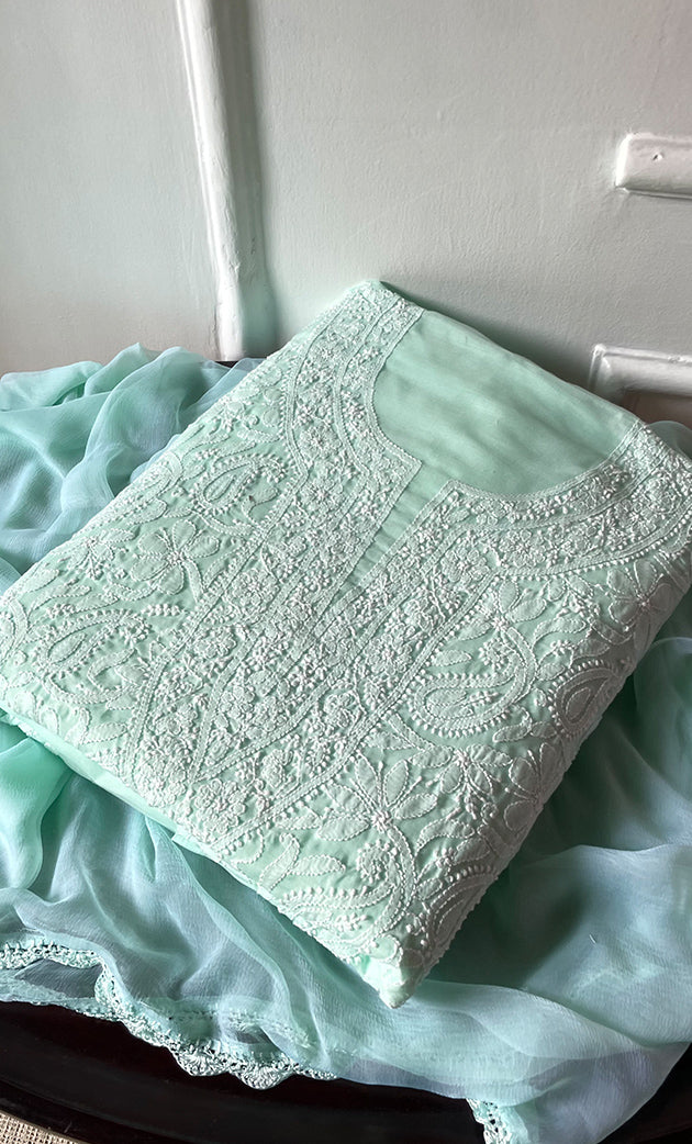 Women's Lakhnavi Handcrafted Unstitched Cotton Chikankari Suit Material - HONC0320323